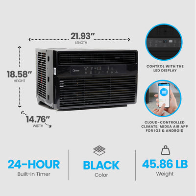Midea 8,000 BTU 115V Smart Window Air Conditioner, Black (Refurbished) - VMInnovations