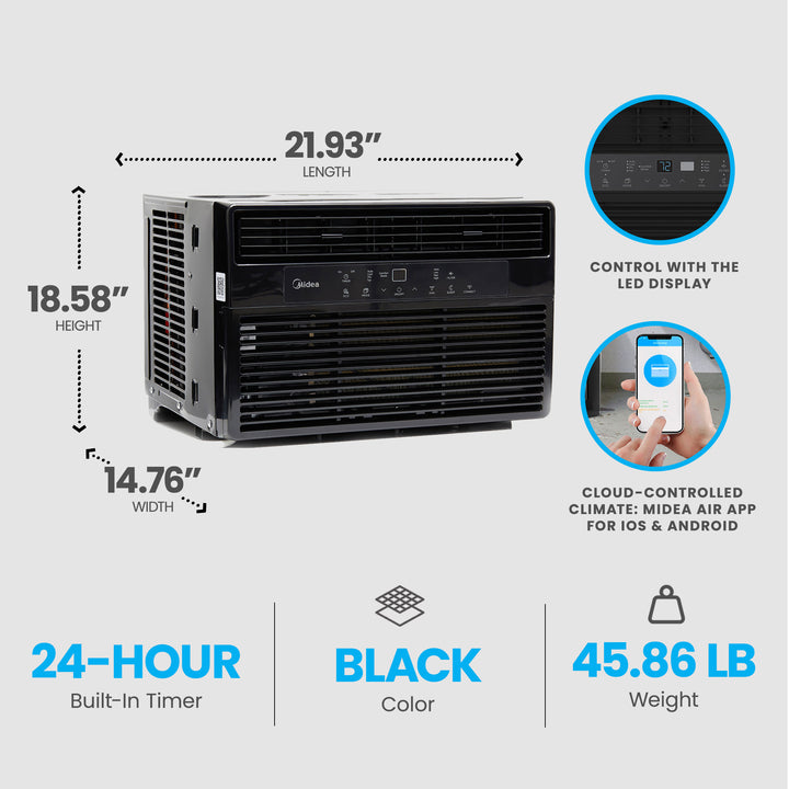 Midea 8,000 BTU 115V Smart Window Air Conditioner, Black (Refurbished) (Used)