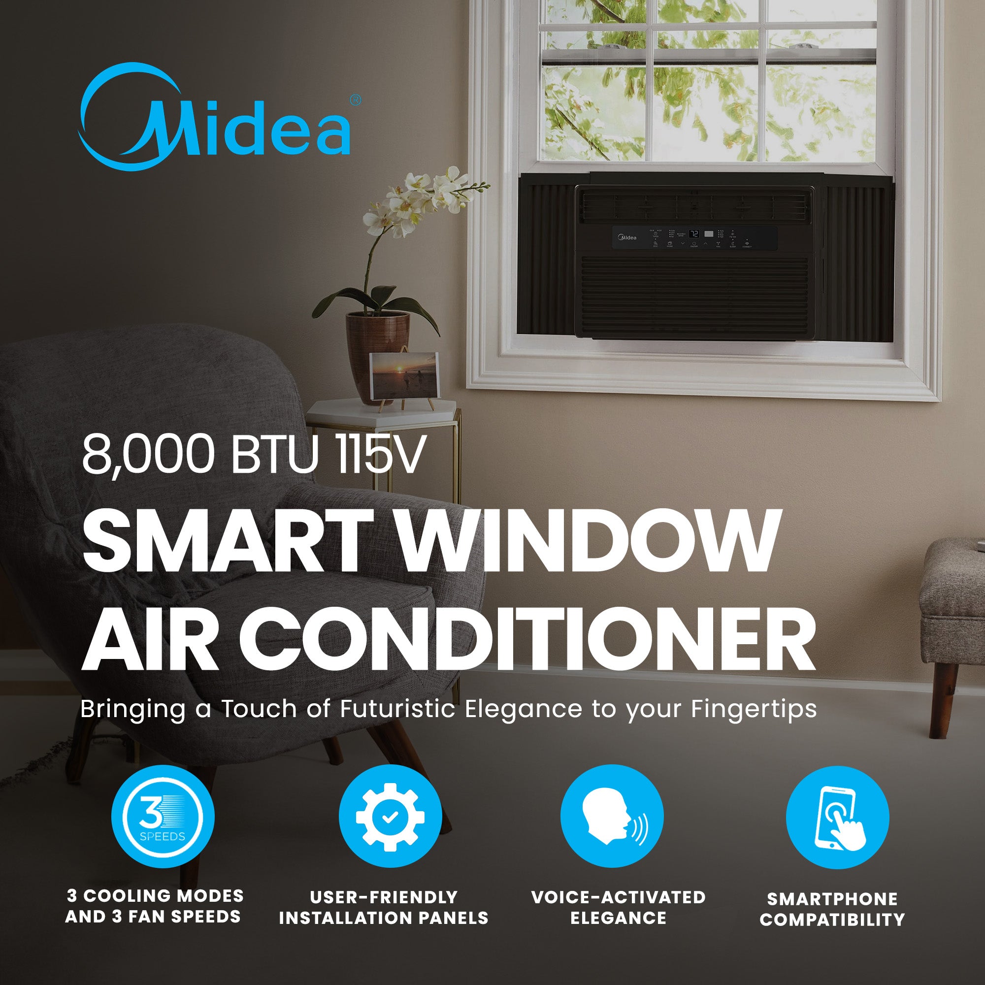 Midea 8,000 BTU 115V Smart Window Air Conditioner, Black (Refurbished) - VMInnovations