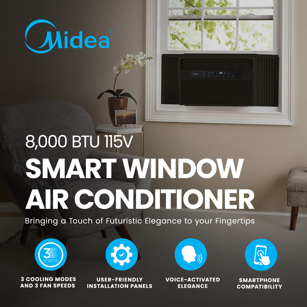 Midea 8,000 BTU 115V Smart Window Air Conditioner, Black (Refurbished) (Used)