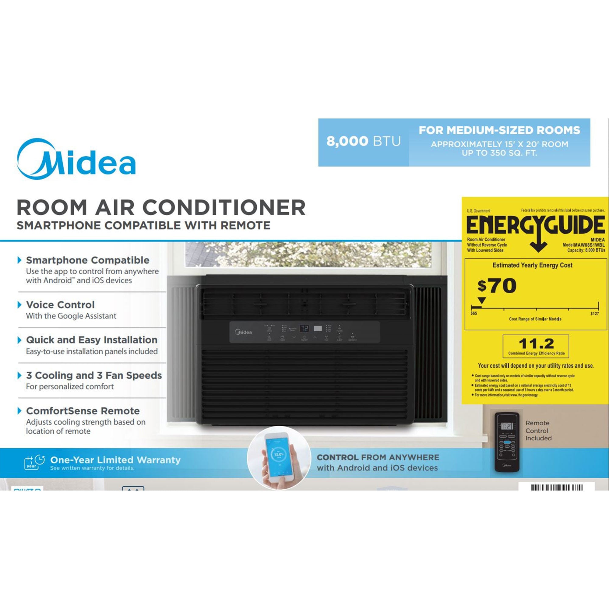 Midea 8,000 BTU 115V Smart Window Air Conditioner, Black (Refurbished) - VMInnovations