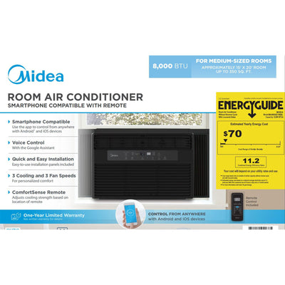 Midea 8,000 BTU 115V Smart Window Air Conditioner, Black (Refurbished)