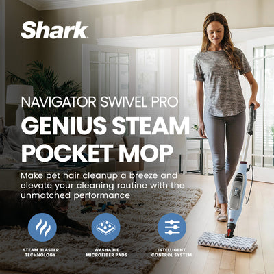 Shark Genius Steam Pocket Mop w/3 Control Settings, Blue (Certified Refurbished) - VMInnovations