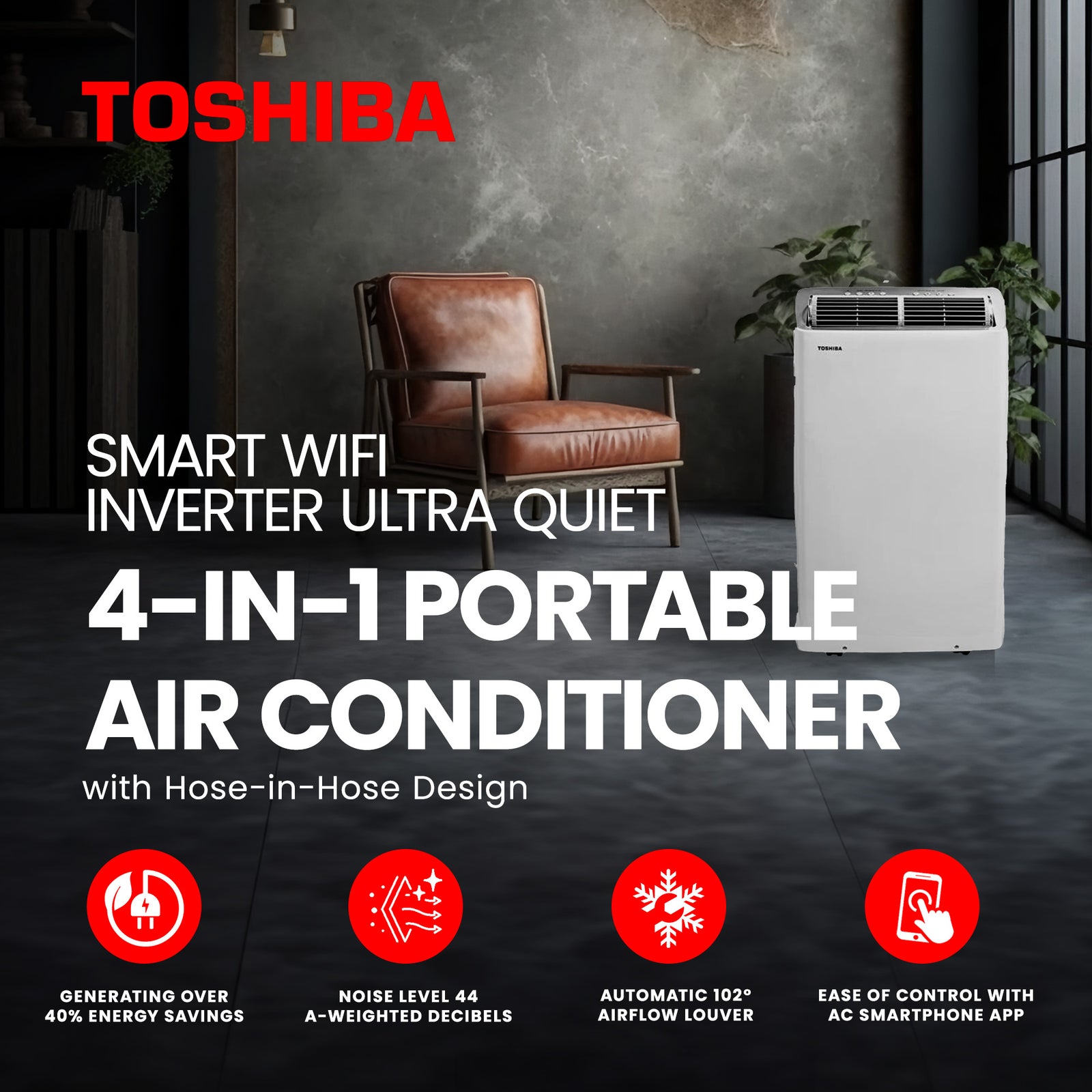 Toshiba Smart Inverter Portable Wi-Fi Air Conditioner, Certified Refurbished - VMInnovations