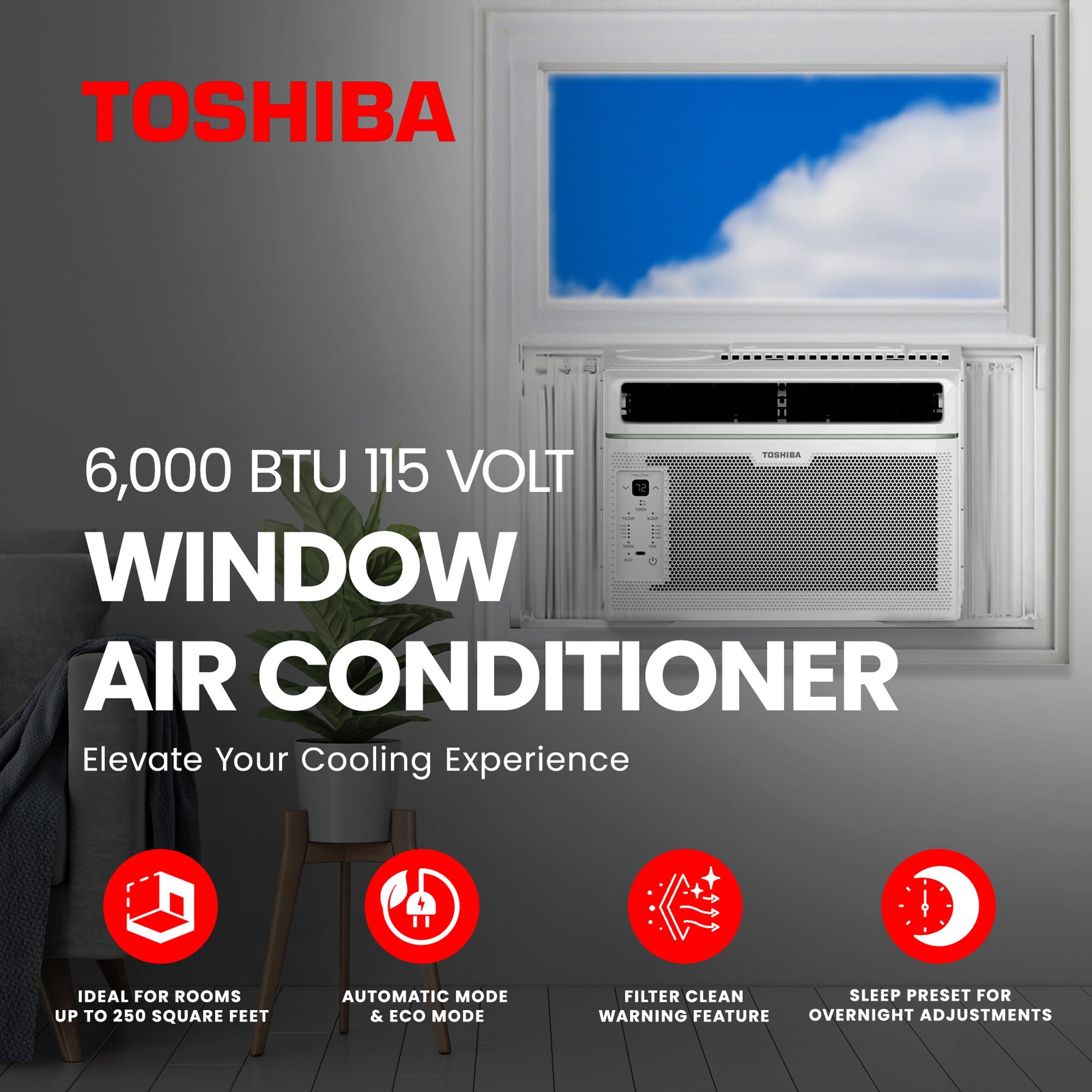 Toshiba 6,000 BTU 115 Volt Window Air Conditioner, White (Certified Refurbished) - VMInnovations