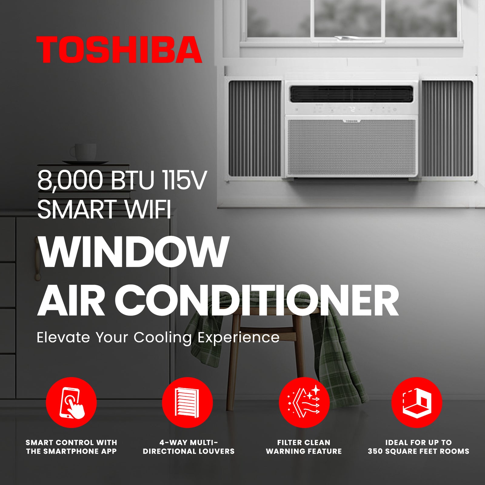 Toshiba 8,000 BTU 115V Smart WiFi Window Air Conditioner (Open Box) - VMInnovations