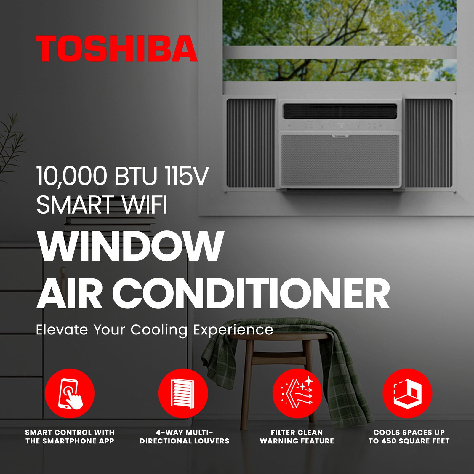 Toshiba 10,000 BTU 115V Smart WiFi Window Air Conditioner(Certified Refurbished) - VMInnovations