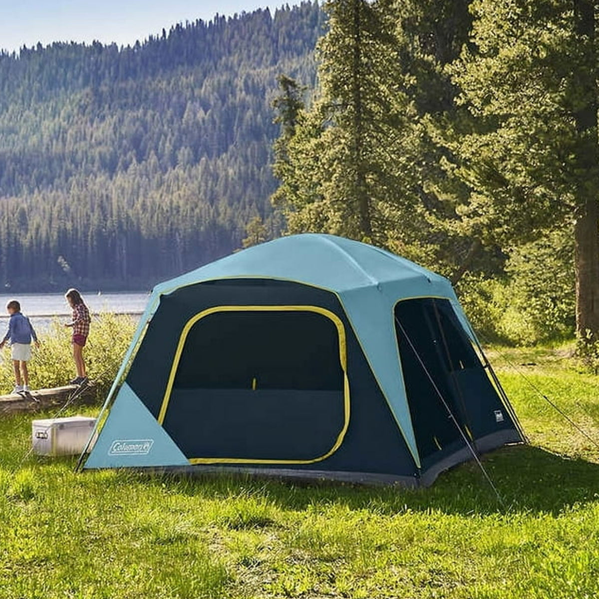 Coleman Skylodge 10 Person Camping Tent with Mesh Storage Pockets, Blue/Black - VMInnovations