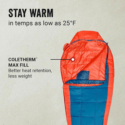 Coleman Kompact Mummy Sleeping Bag w/Compression Sack, Tiger Lily (Open Box)