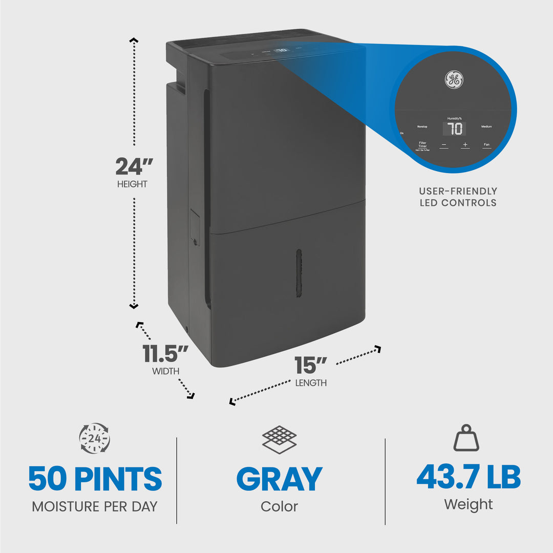 GE 50 Pint Portable Home Dehumidifier w/Built-in Pump (Refurbished)