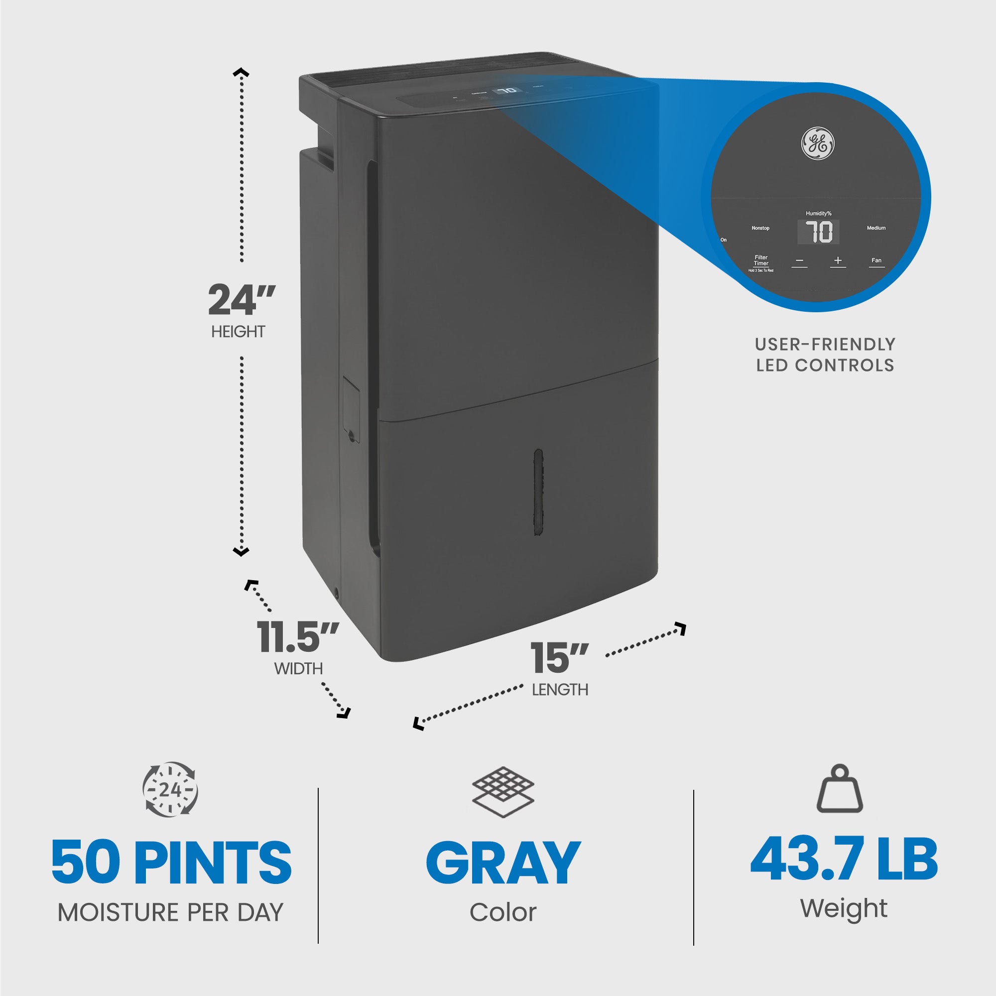 GE 50 Pint Portable Home Dehumidifier w/Built-in Pump (Refurbished) - VMInnovations