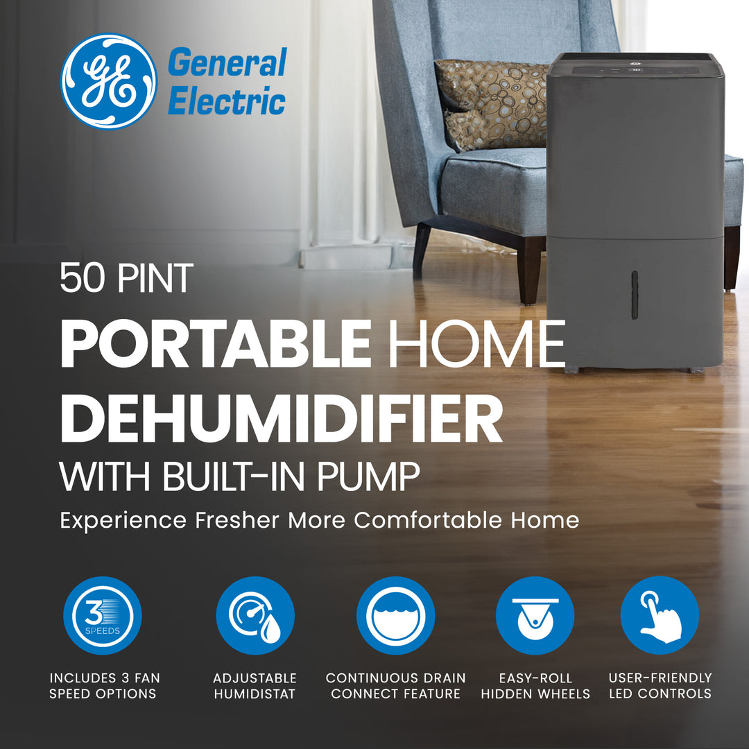 GE 50 Pint Portable Home Dehumidifier w/Built-in Pump (Refurbished)