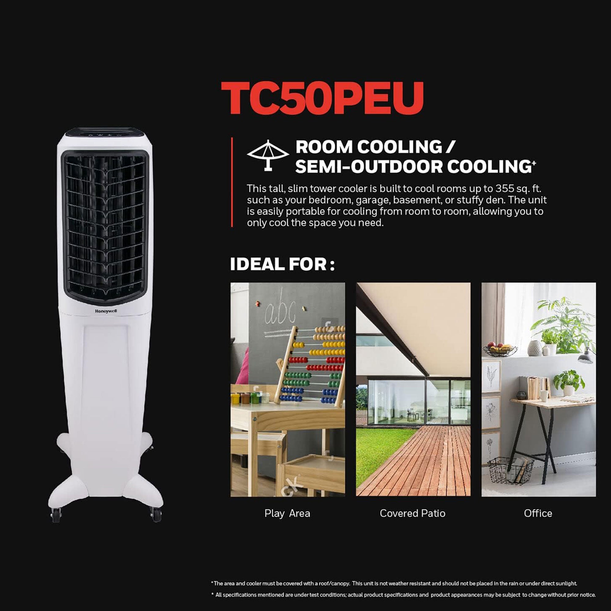 Honeywell Portable Evaporative Tower Cooler with Fan, Humidifier & Remote, White - VMInnovations