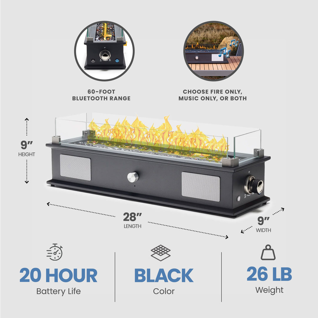 Ukiah Co. LOOM Rechargeable Bluetooth Tabletop Fire Pit with Sound System, Black - VMInnovations