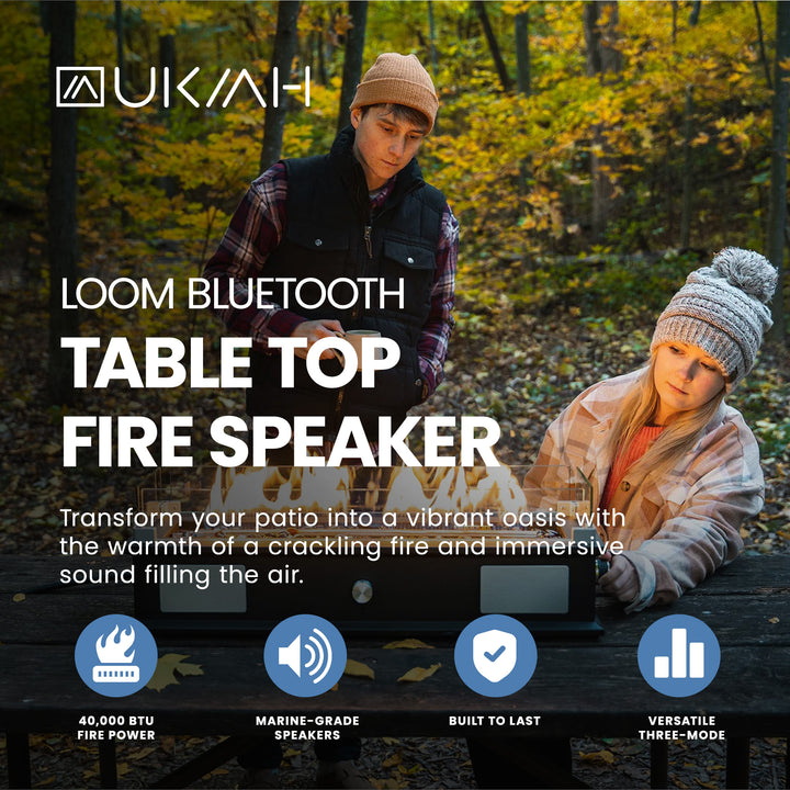 Ukiah Co. LOOM Rechargeable Bluetooth Tabletop Fire Pit with Sound System, Black - VMInnovations