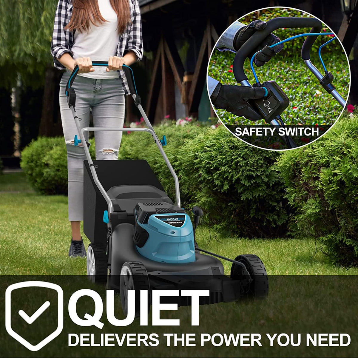 Wesco 60V Cordless Electric Push Lawn Mower with 17" Cut Width & Foldable Handle - VMInnovations
