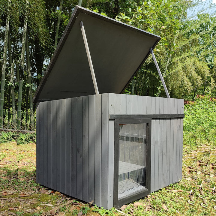 Rugged Ranch XL Dog House, Wood Outdoor Shelter w/ Hinged Roof & Removable Floor - VMInnovations