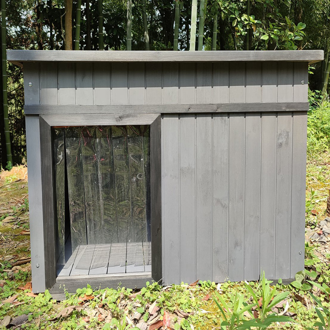 Rugged Ranch XL Dog House, Wood Outdoor Shelter w/ Hinged Roof & Removable Floor