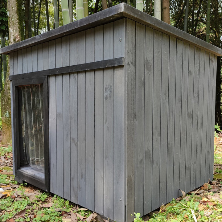 Rugged Ranch XL Dog House, Wood Outdoor Shelter w/ Hinged Roof & Removable Floor