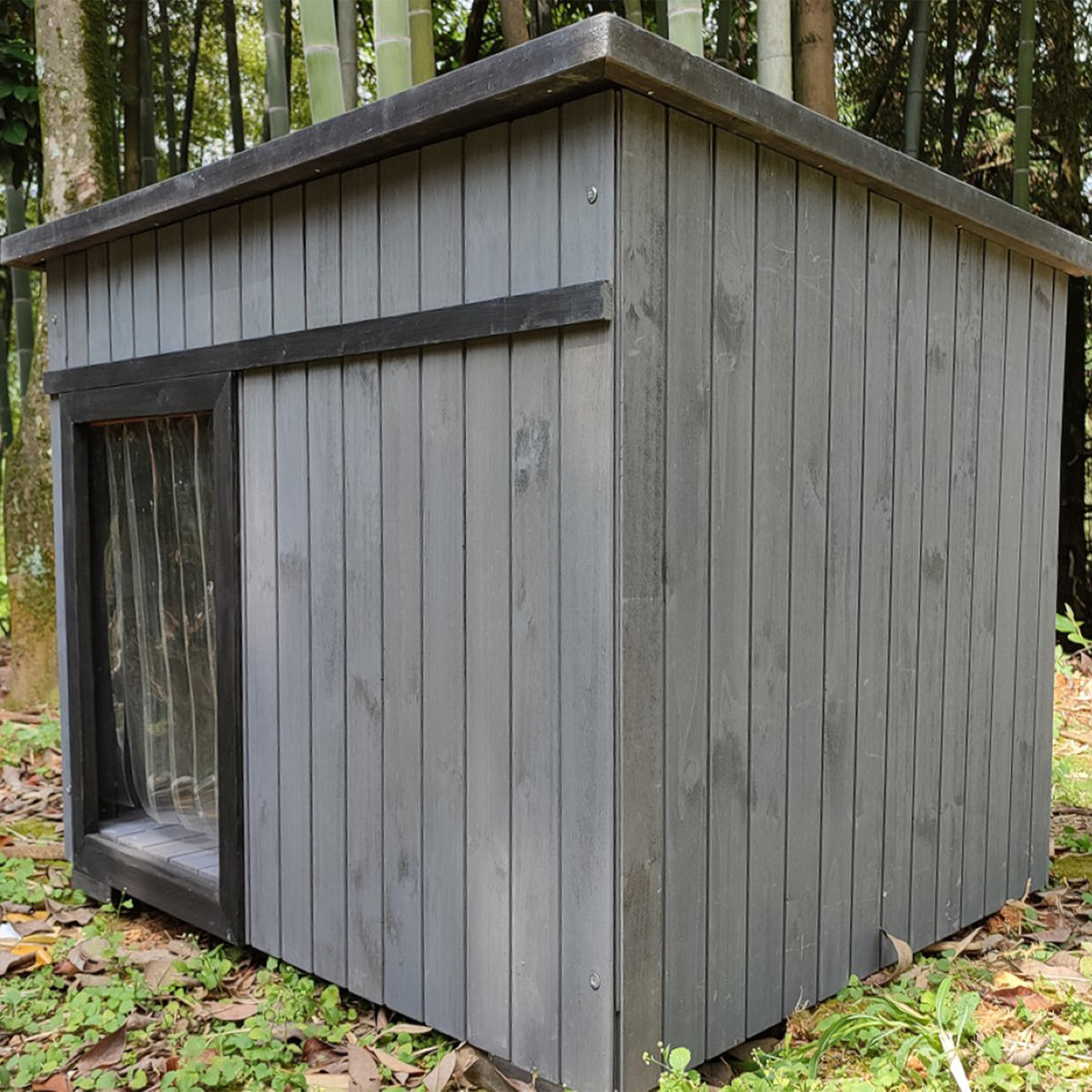 Rugged Ranch XL Dog House, Wood Outdoor Shelter w/ Hinged Roof & Removable Floor