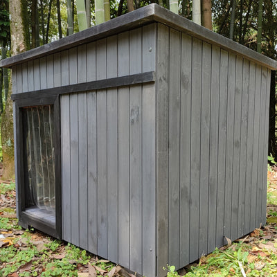 Rugged Ranch XL Dog House, Wood Outdoor Shelter w/ Hinged Roof & Removable Floor