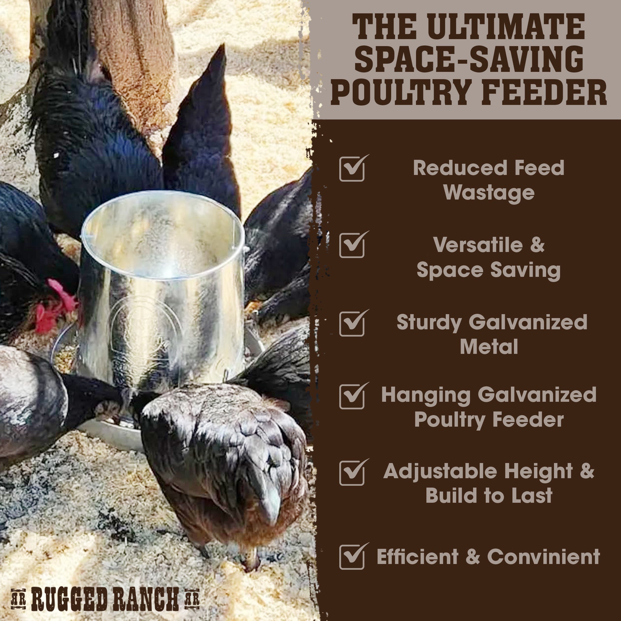 Rugged Ranch Products RuggEgg Ranch 15 Pound Hanging Galvanized Poultry Feeder - VMInnovations