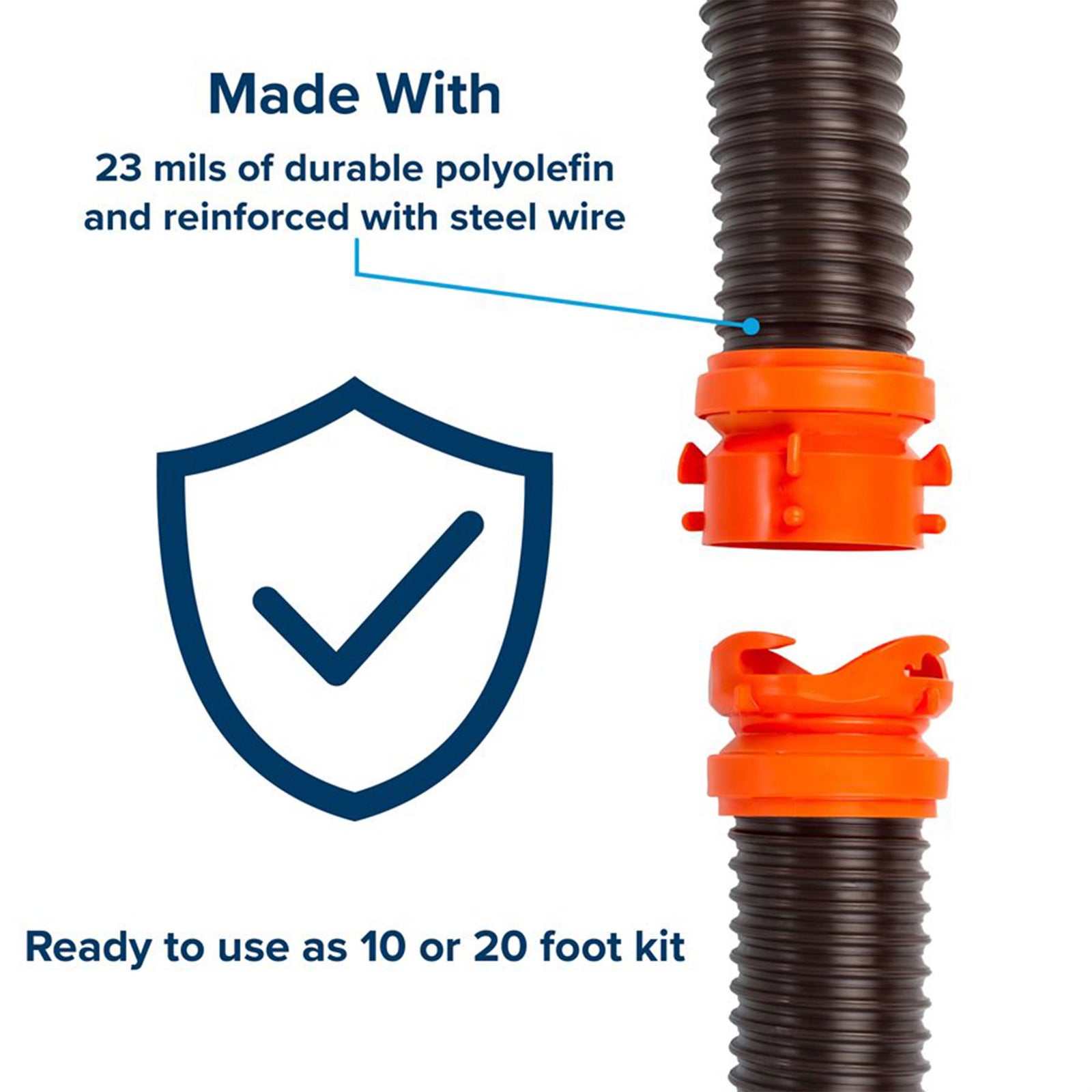 Camco RhinoFLEX 20’ RV Sewer Hose Kit w/ Removable 4 in 1 Adapter, Black/Orange - VMInnovations