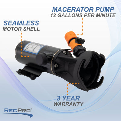 RecPro 12 Volt RV Macerator Pump, 12GPM Sewage Waste Grinder Dump Pump(Open Box) - VMInnovations