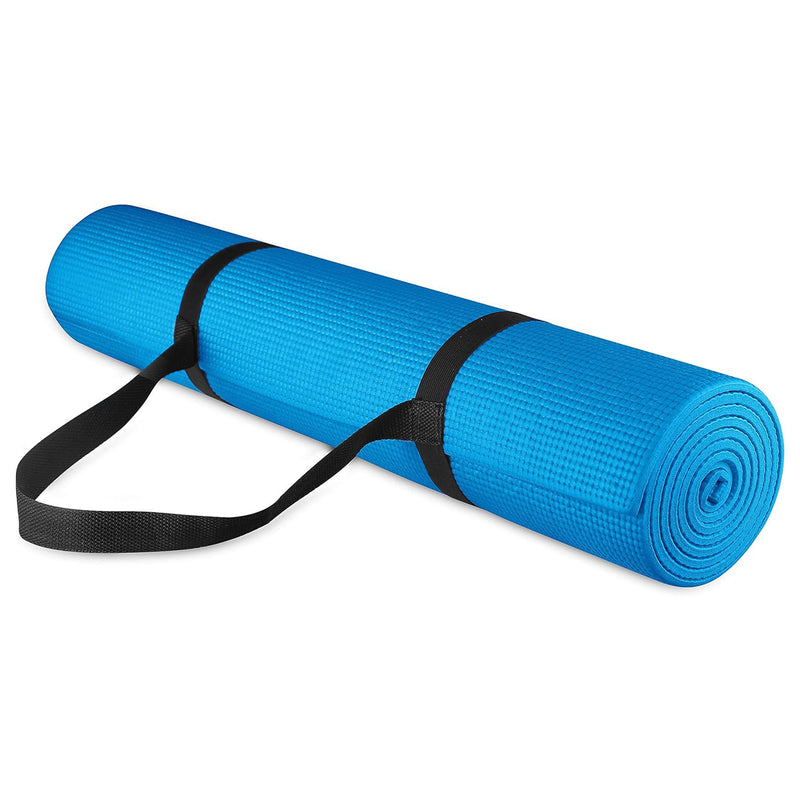 Signature Fitness All Purpose High Density Exercise Mat w/Strap, Blue (Used)