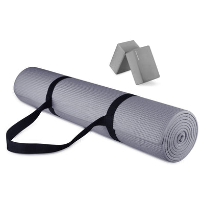 Signature Fitness All Purpose High Density No Tear Exercise Mat w/Strap, Gray