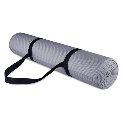 Signature Fitness All Purpose High Density No Tear Exercise Mat w/Strap, Gray