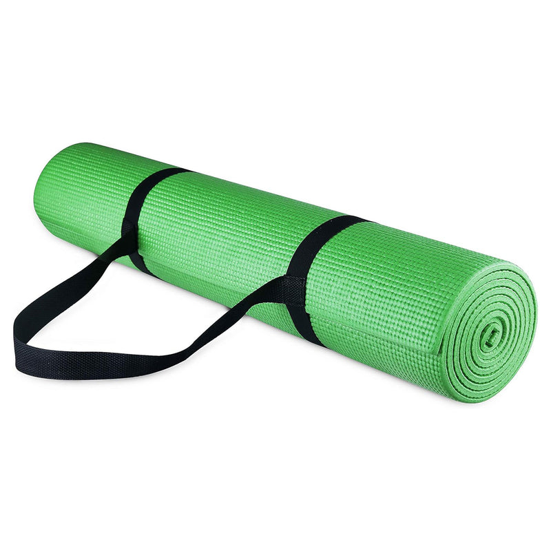 Signature Fitness All Purpose High Density No Tear Exercise Mat w/Strap, Green