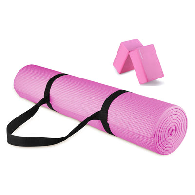 Signature Fitness All Purpose High Density No Tear Exercise Mat w/Strap, Pink