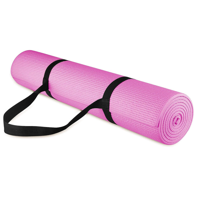 Signature Fitness High Density No Tear Exercise Mat w/Strap, Pink (Used)