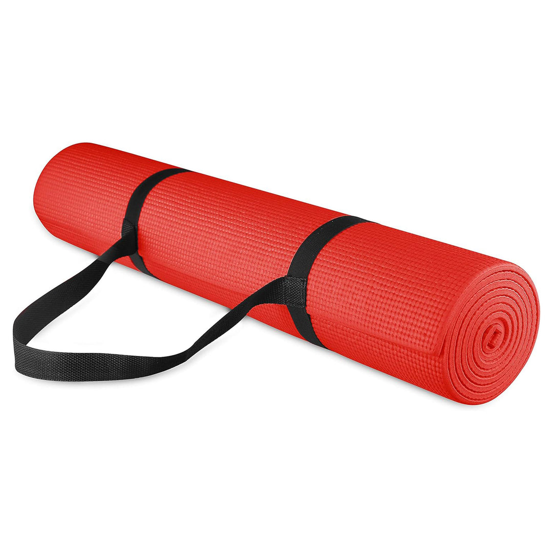 Signature All Purpose High Density No Tear Exercise Mat w/Strap, Red(Open Box)