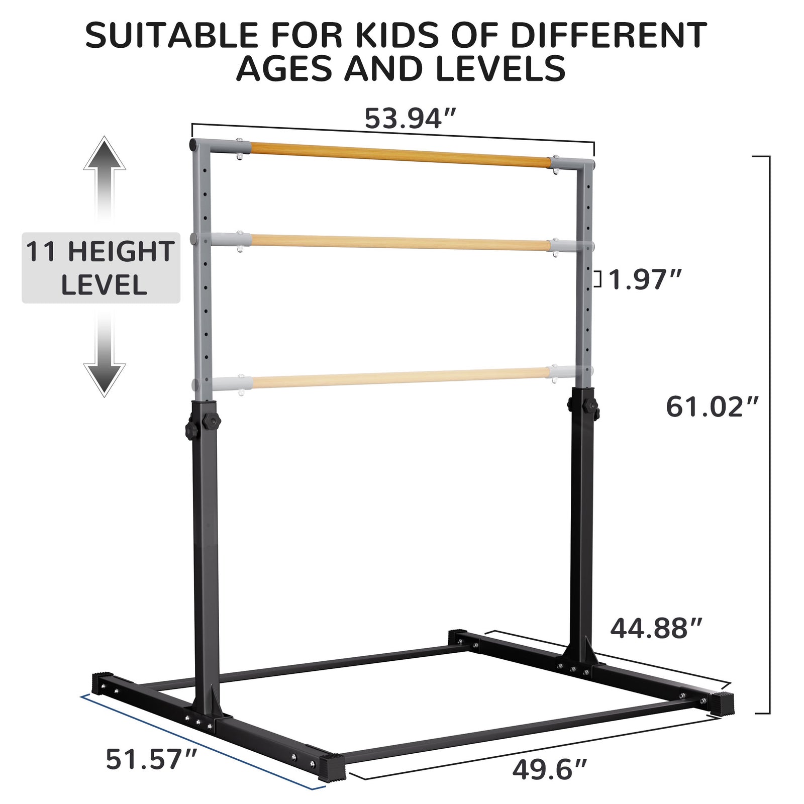 Signature Fitness Adjustable Folding Steel Gymnastics Bar, Ages 3 & Up, Black - VMInnovations