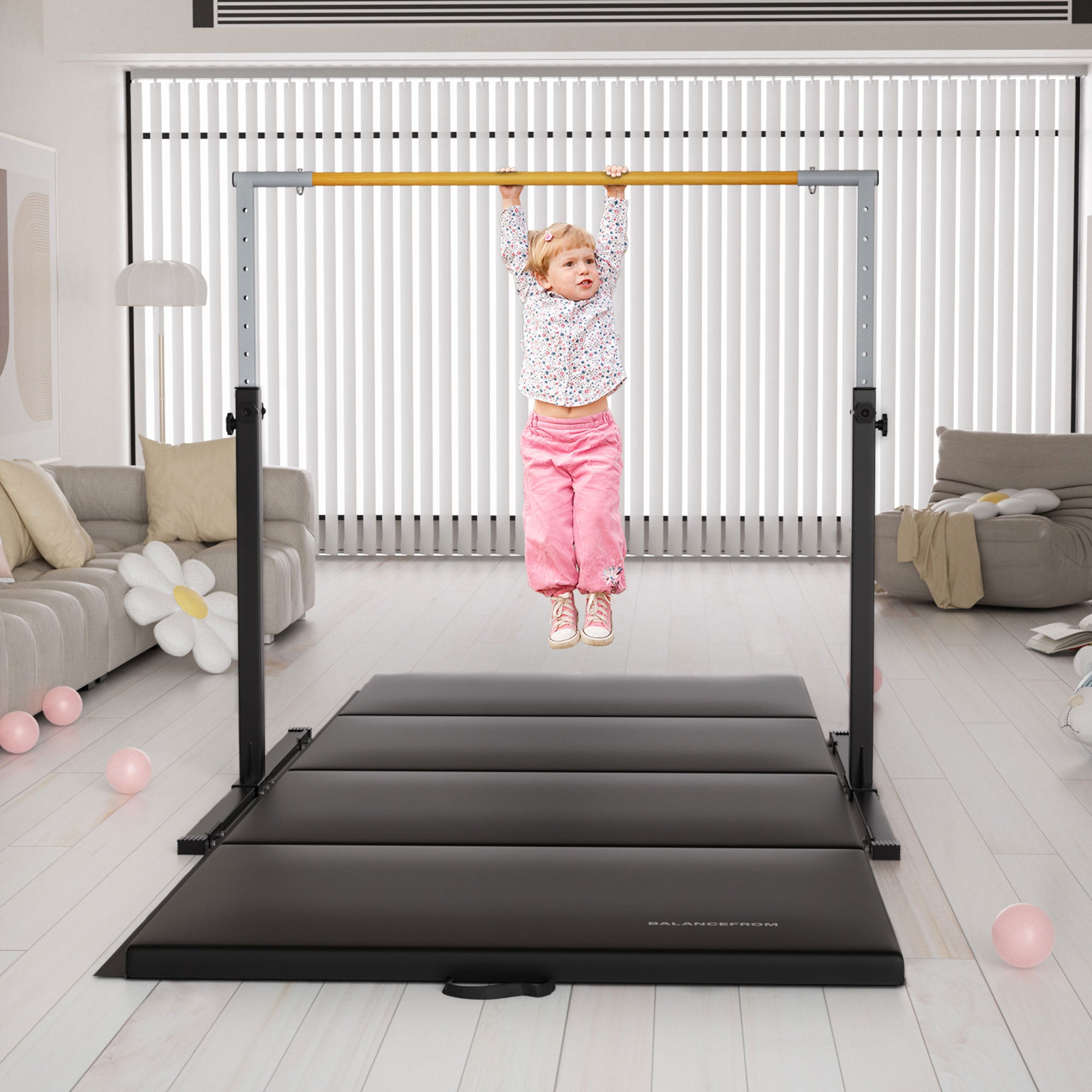 Signature Fitness Adjustable Folding Steel Gymnastics Bar, Ages 3+, Black (Used) - VMInnovations
