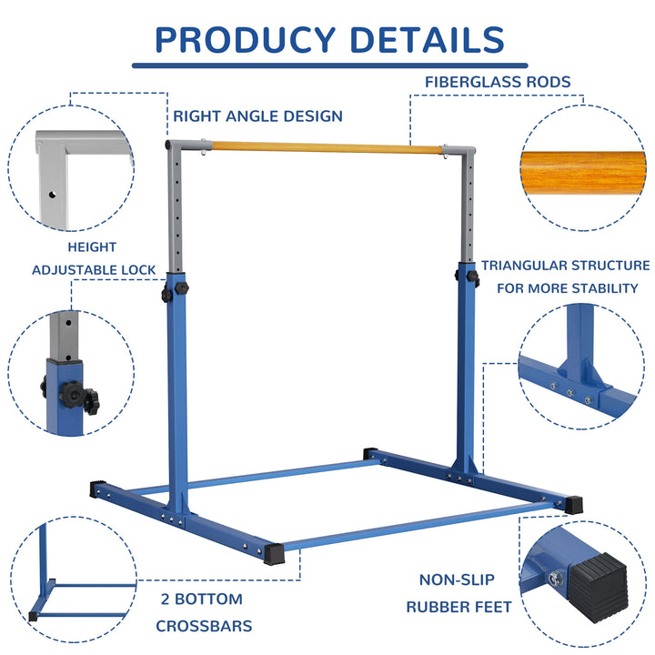 Signature Fitness Adjustable Gymnastics Bar, for Ages 3 & Up, Blue (Open Box) - VMInnovations