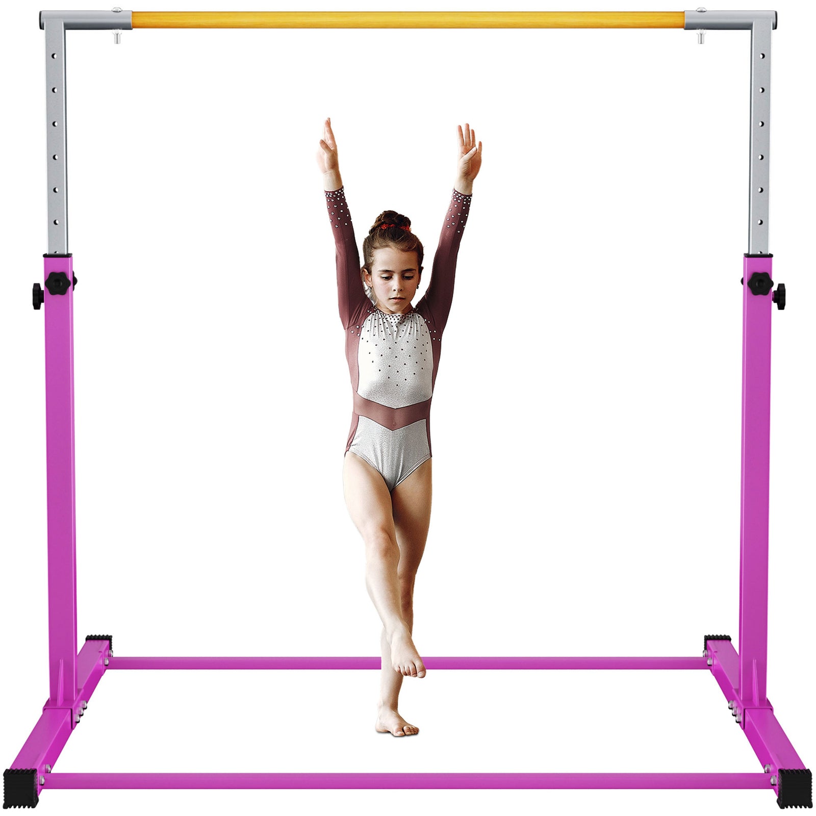 Signature Fitness Adjustable Folding Steel Gymnastics Bar, for Ages 3 & Up, Pink - VMInnovations