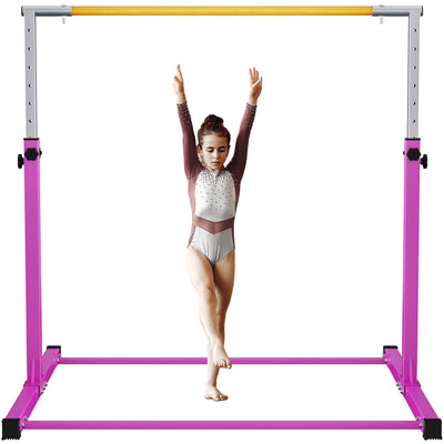 Signature Fitness Adjustable Folding Steel Gymnastics Bar, for Ages 3 & Up, Pink - VMInnovations
