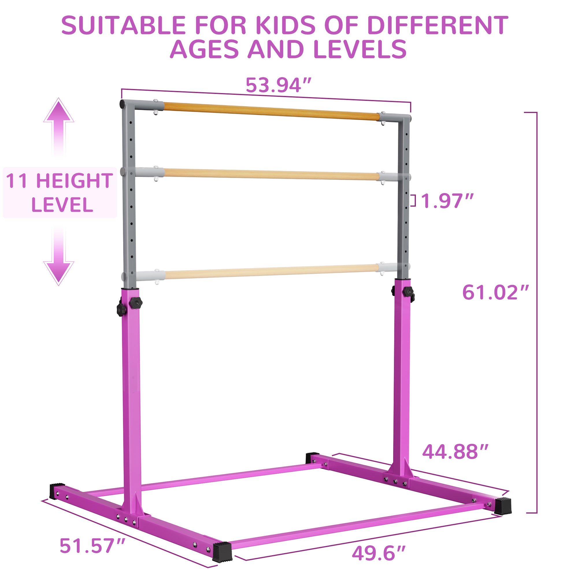 Signature Fitness Adjustable Folding Steel Gymnastics Bar, for Ages 3 & Up, Pink - VMInnovations