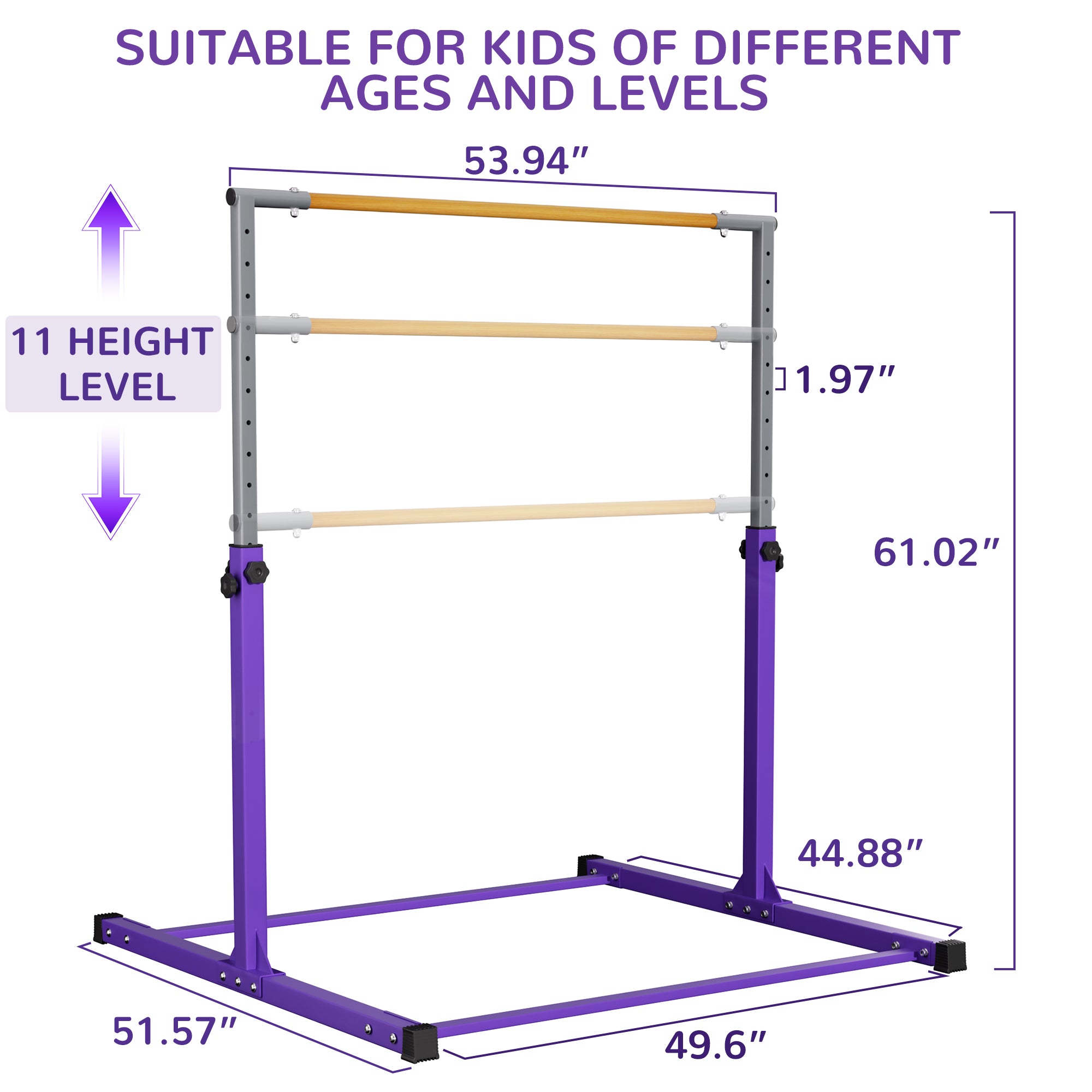 Signature Fitness Adjustable Folding Steel Gymnastics Bar, Ages 3 & Up, Purple - VMInnovations