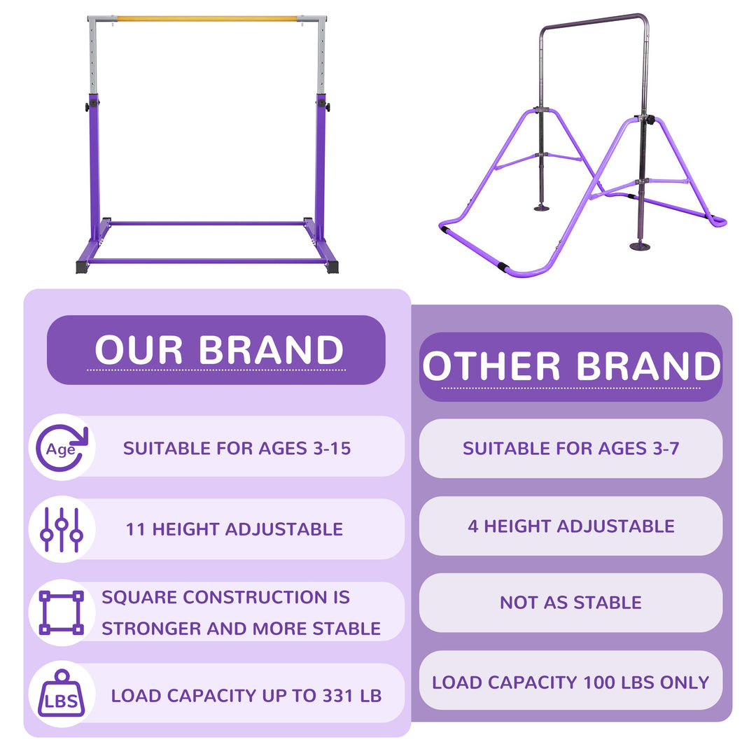 Signature Fitness Adjustable Folding Gymnastics Bar, Ages 3+, Purple (Open Box) - VMInnovations
