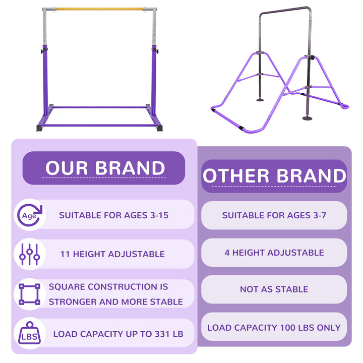 Signature Fitness Adjustable Folding Gymnastics Bar, Ages 3+, Purple (Open Box) - VMInnovations