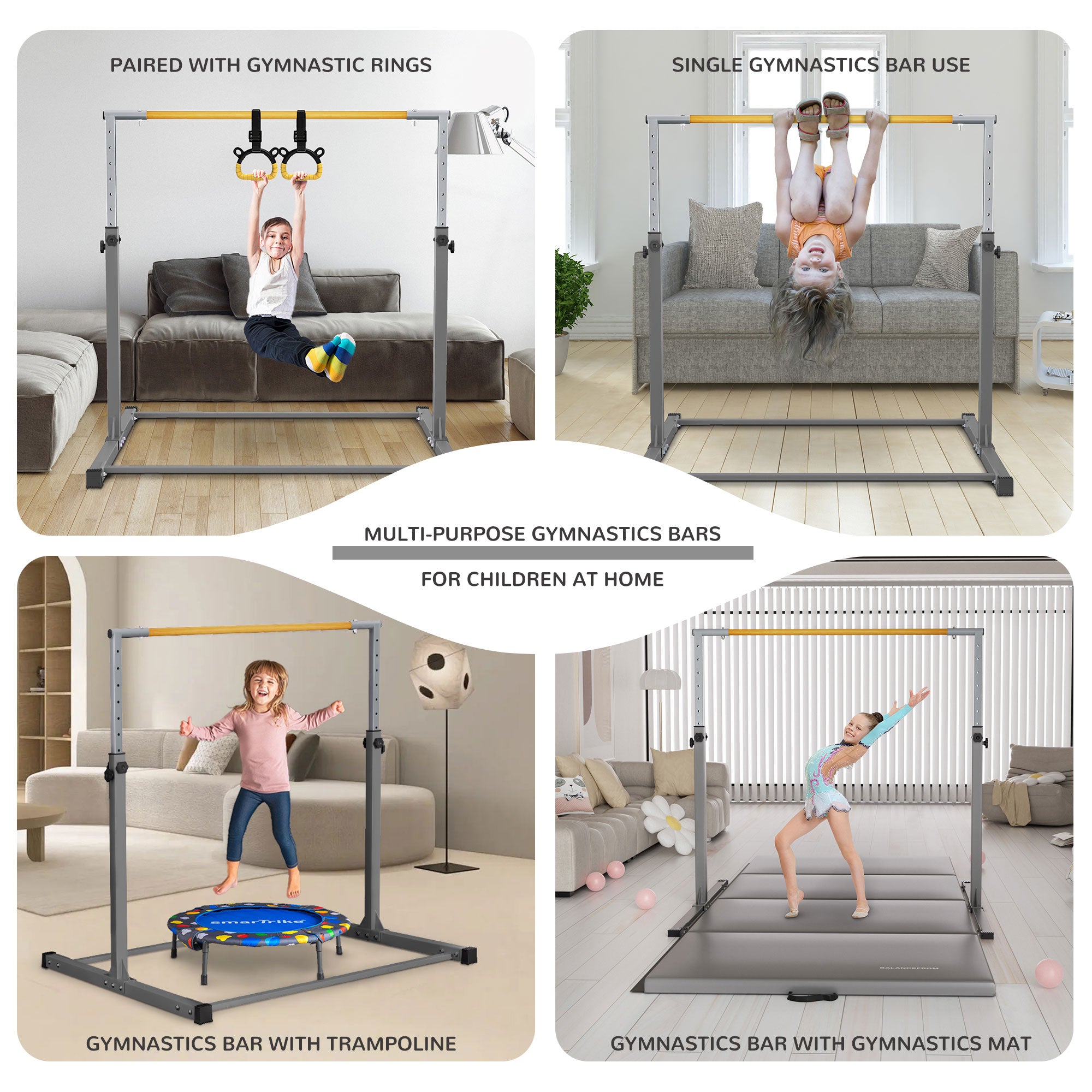 Signature Fitness Adjustable Steel Gymnastics Bar, Ages 3 & Up, Gray (Used) - VMInnovations