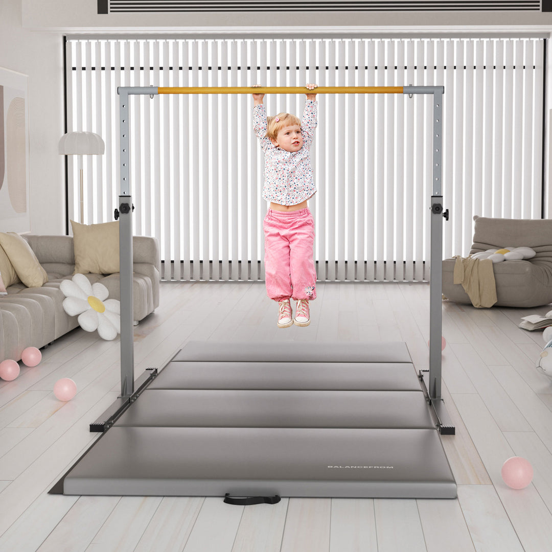 Signature Fitness Adjustable Folding Steel Gymnastics Bar, for Ages 3 & Up, Gray