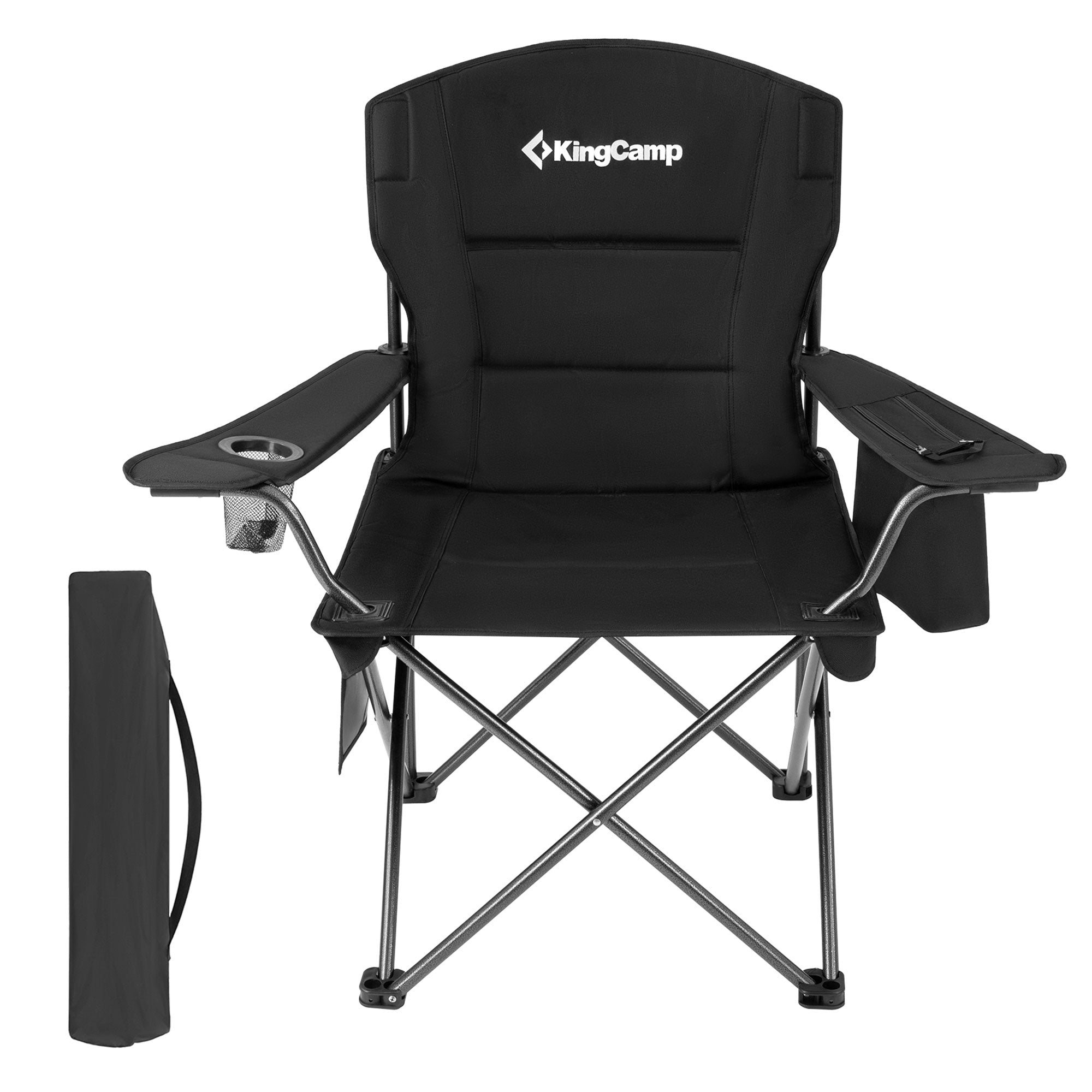KingCamp Padded Folding Chair with Cupholder, Cooler, & Pocket, Black (Open Box) - VMInnovations