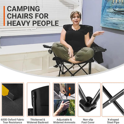 KingCamp Padded Folding Chair with Cupholder, Cooler, & Pocket, Black (Open Box) - VMInnovations