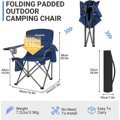 KingCamp Padded Folding Chair with Cupholder, Cooler, and Pocket, Blue(Open Box)