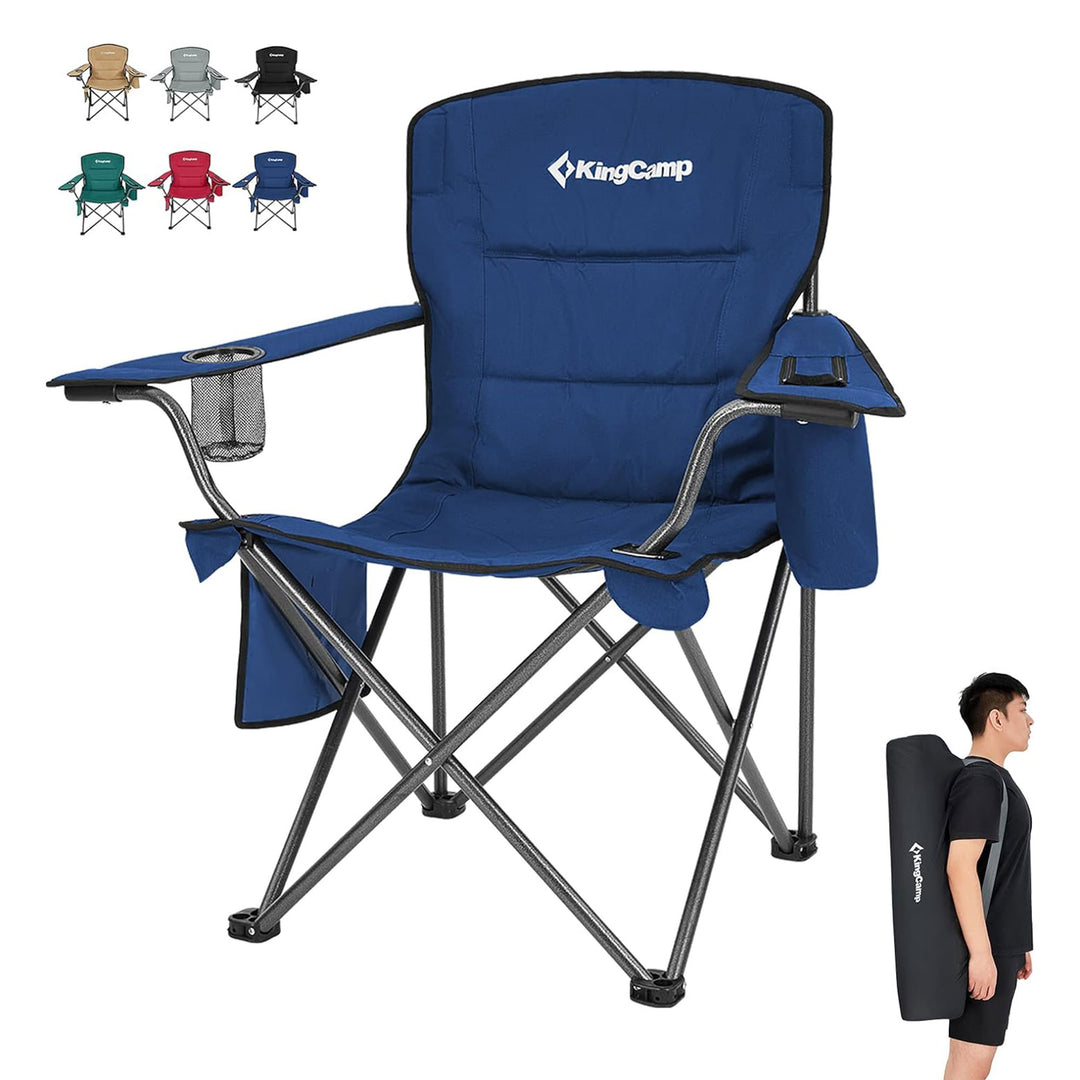 KingCamp Padded Oversized Folding Chair with Cupholder, Cooler, and Pocket, Blue